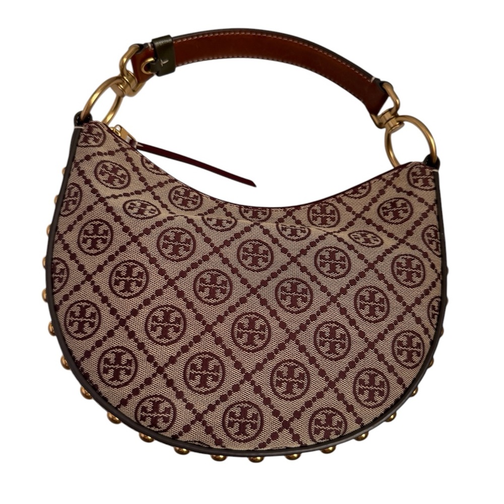 TB Monogram Studded Crescent Bag
